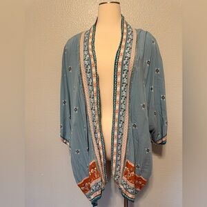 Matilda Jane Light Blue Embroidered Kimono Tunic with Orange Accents
